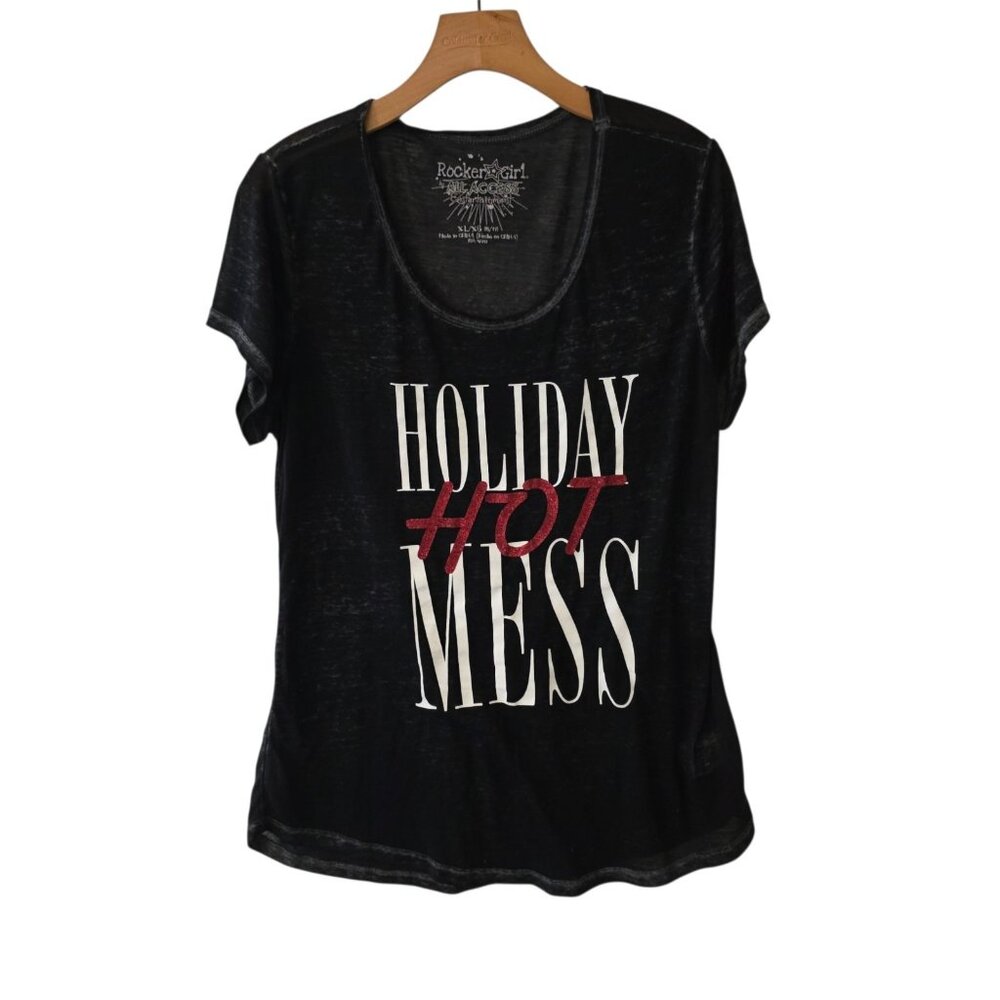 Holiday Hot Mess Shirt Rocker Girl Black‎ Heathered Lightweight Womens XL